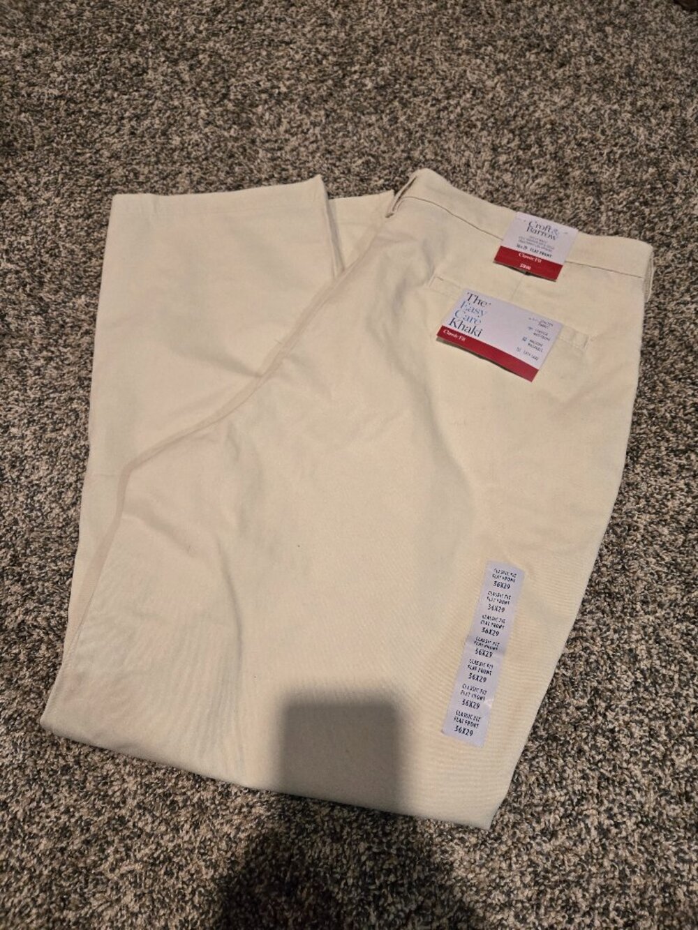 NWT Croft & Barrow Classic Fit Flat Front Chino Pants Oyster Khaki 36x29